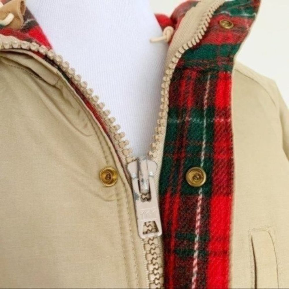 Vintage 80s Woolrich Tan Plaid Flannel Lined Hooded Anorak Utility Jacket Medium - Picture 10 of 16